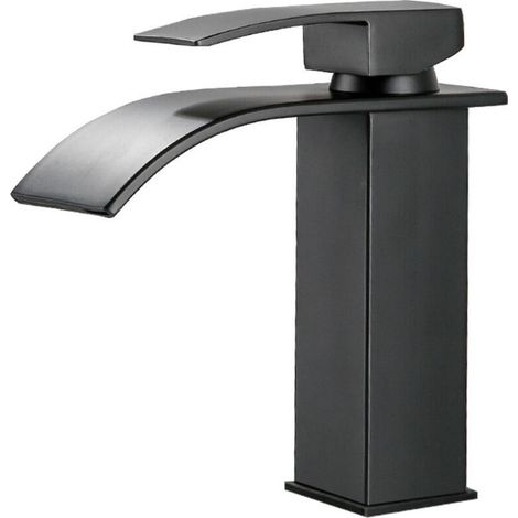Mitigeur de lavabo Robinet cascade noir avec bec haut Mitigeur de lavabo monotrou haut (grand) (1/5)