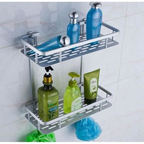 pair Aluminium Etagere de douche murale salle de bain inox, suspendu rangement pour Shampooing Savon Serviteur de douche avec 2 crochets