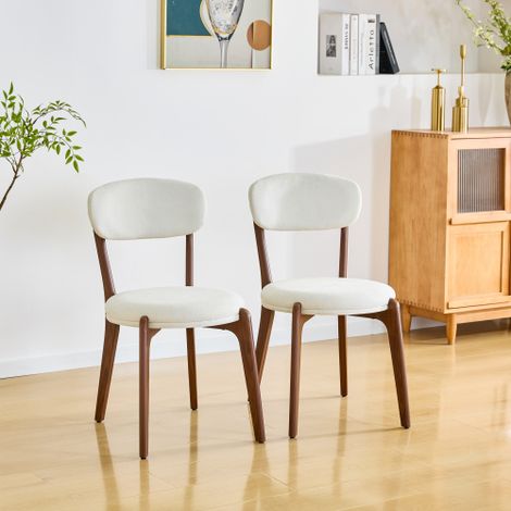 Lot de 2 chaises de salle Ă manger en lin avec des pieds de chaise marron, blanc (1/5)