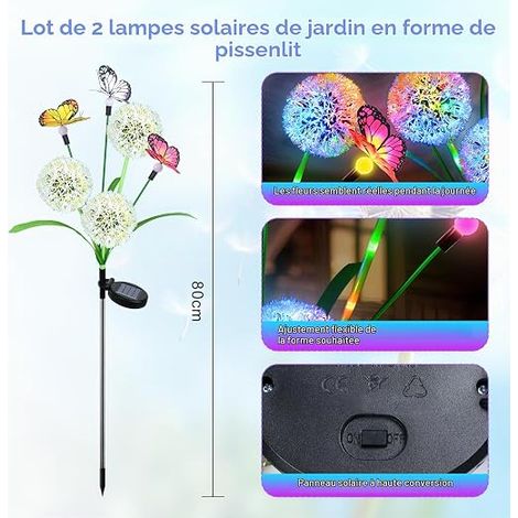 Lampe Solaire Exterieur Jardin, Lumière en Pissenlit et Papillon, Décoration Jardin Extérieur Solaire Étanche, Éclairage Solaires Deco pour Patio Allée Cour Porche (1/4)