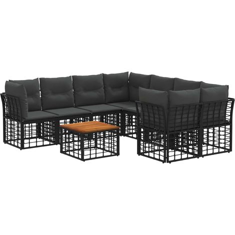 Conjunto de sofás de exterior 9 uds. Negro y Gris oscuro vidaXL (1/5)
