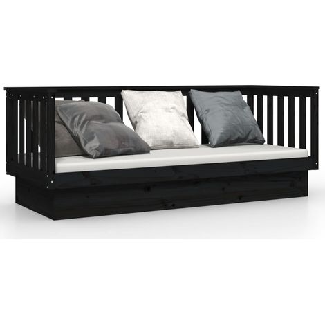 Lit de jour, Lit adulte pour 1 personnes, Assemblage Facile, Noir 75x190 cm Bois de pin massif OIB4229E (1/4)