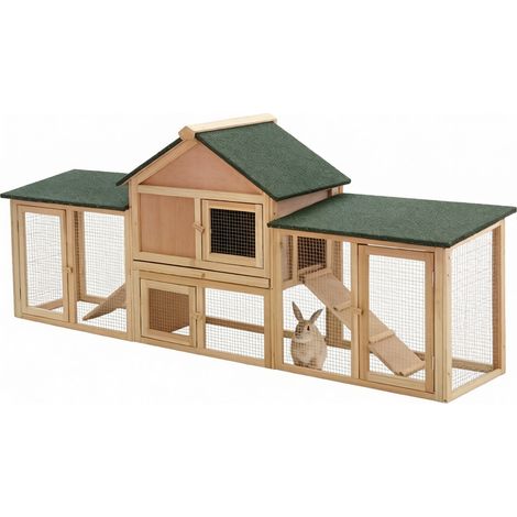 Clapier à lapins extérieur en bois et métal avec 2 zones de jeu, rampe d'accès, toiture bitumée et tiroir de nettoyage pour jardin - CHICFURN (1/5)