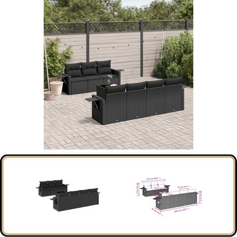 8-tlg. Garten-Sofagarnitur mit Kissen Schwarz Poly Rattan - Gartenmöbel - PE-Rattan Möbel - Outdoor Möbel - Lounge Set - Sofasitzgruppe