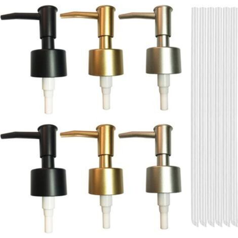 6 Pieces Soap Pump, Plastic Syrup Pump Replacement Pump with Tube for 25 mm Thread Soap Dispenser Kitchen, Bathroom (Gold/Silver/Black) (1/5)