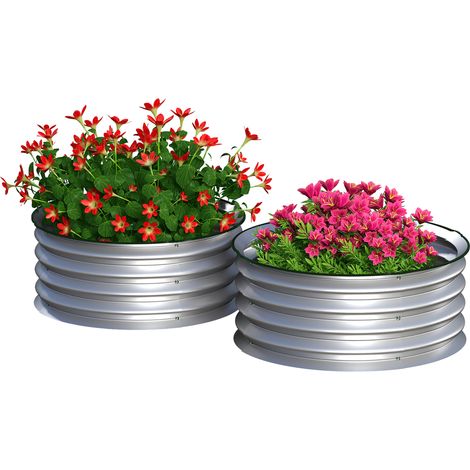 Set di 2 Letti per Orto Rialzati in Acciaio Galvanizzato con Fondo Aperto, Ø60x30cm, Argento (1/5)