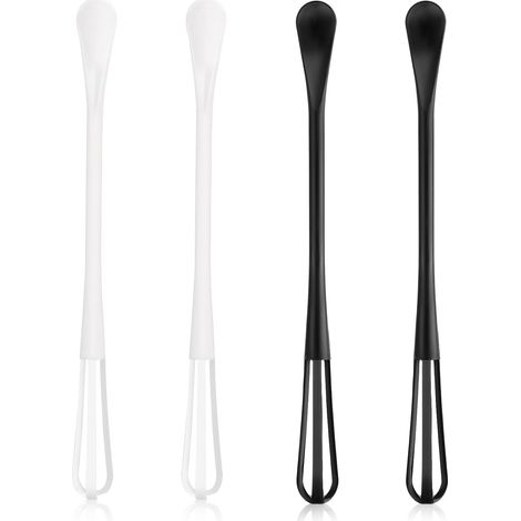 Lot de 4 Mini Fouets Multifonctionnels 2 en 1 pour la Cuisson, Mélanger, Battre les Ingrédients et Sauces (Noir et Blanc)