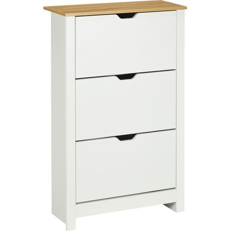 Meuble à chaussures 3 portes blanc et bois naturel 18 paires gain de place pour entrée dimensions 72x26x112 cm livraison incluse (1/5)