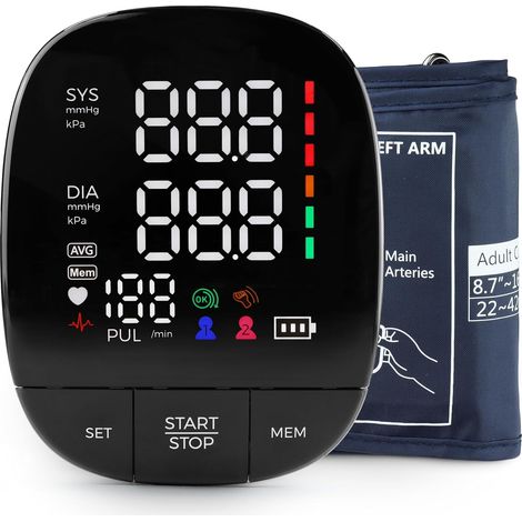 Monitor electrónico de presión arterial para el brazo, muestra la frecuencia cardíaca, fácil operación con un solo toque, memoria de usuario dual, guarda 2 x 120 lecturas, liviano, altamente portátil (1/4)