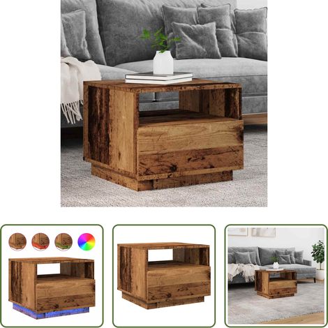 LED Beleuchtung - Couchtisch mit LED-Leuchten Altholz-Optik 50x49x40 cm (1/5)