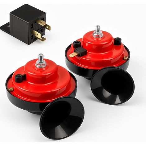 Комплект двутонна тромба клаксон тип „Охлюв“ 12V (2 PIN) с реле – за автомобили, джипове, ванове, автобуси и мотоциклети