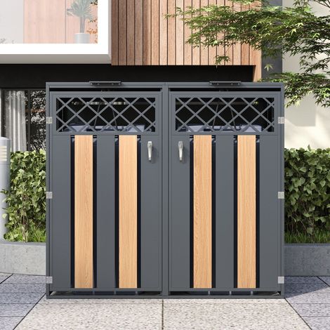 Mülltonnenbox, mit Klappdeckel, rautenförmige Lüftungsöffnung, trash storage compartments,Abschließbar, Zwei Türen,