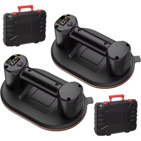 Ventosa eléctrica de 300 kg con doble motor，Batería de 3600 mAh，Transportador profesional de azulejos y vidrio de 24 x 16 cm，Negro，2 unidades (1/5)