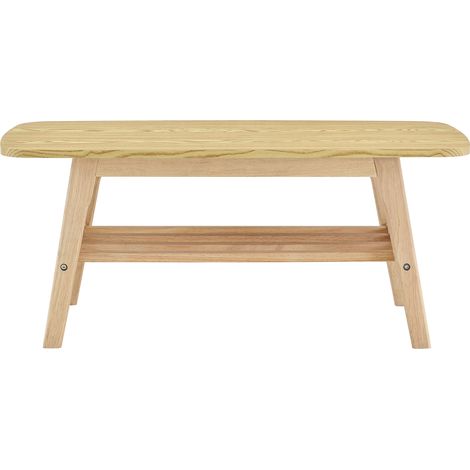 CHICFURN Mesa baja 100x48x42 cm de madera natural, doble nivel, almacenaje para salón (1/5)