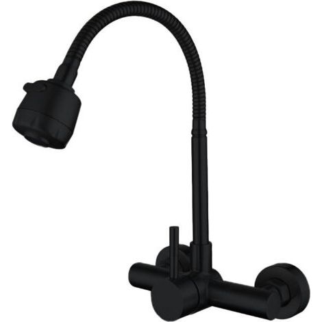 Pair Robinet de cuisine mural, acier inoxydable, pommeau de douche pivotant multidirectionnel, double sortie, noir.
