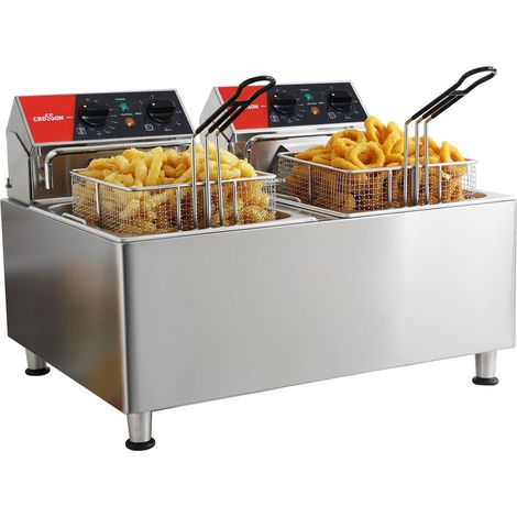 Friteuse électrique 16 L à double réservoir avec tête de friteuse rotative, minuterie de 30 minutes, friteuse de comptoir pour usage commercial