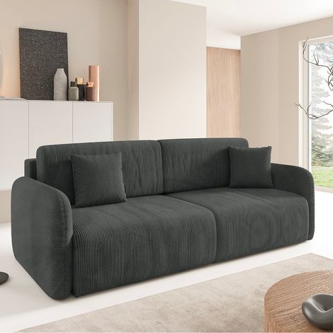 Sofá cama de 3 plazas con baúl Dora Gris oscuro (1/5)