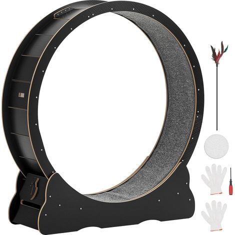 Roue d'exercice pour chat en bois, 120 cm, tapis moquette, mécanisme de verrouillage, silencieuse, fitness félin, noir. (1/5)