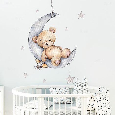 stickers Muraux Forme D'ours Sur Les Nuages Autocollants Muraux Lune Toile Ballon D'air Chaud Sticker Mural Sweet Dream Pour Chambre De Bb Ppinire (1/4)