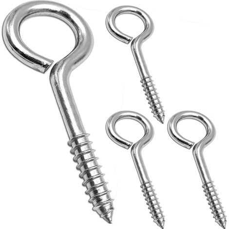 Crochets à Visser œillets en acier inoxydable Vis à Oeillet robustes Crochets de suspension Vis à œil solides pour bois Fils de câble sécurisés Piton à Visser (Silver - 4 Pack, M10-125MM) (1/5)