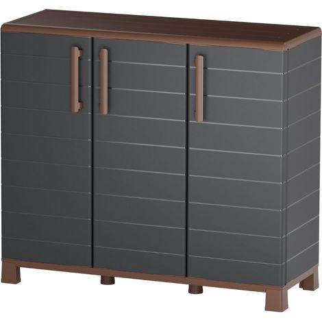 Armoire Basse de Rangement 3 portes 1 étagère 20kg max Intérieur Extérieur - Meuble de rangement Anthracite Art Plast