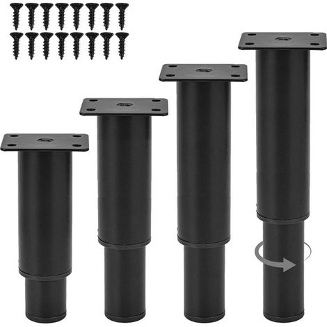 Pieds de meubles réglables - Lot de 4 - 18-33 cm - Pieds de table - Pieds de banc - Pieds de chaise - Fer forgé - Noir (1/5)