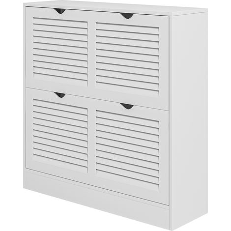Étagère à chaussures en bois blanc 16 paires, avec 2 placards à portes abattantes, gain de place, 81,5 x 25 x 83 cm