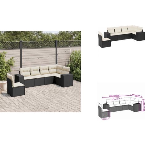 6-tlg. Garten-Sofagarnitur mit Kissen Schwarz Poly Rattan - Gartensofas - Outdoor Möbel - Lounge Set - Gartenlounge - Rattan Möbel (1/3)