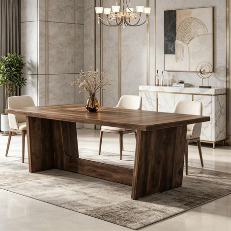 Table à manger, Table à manger élégante avec large plateau et piètement stable, Grande table fonctionnelle, Table de conférence polyvalente (table à manger uniquement) (1/5)