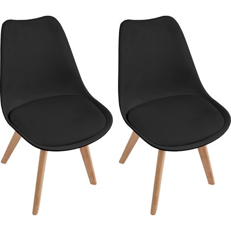 MOG Casa - 2 Sillas de comedor con piernas de madera y asiento estéril con piel sintética Negro (1/5)