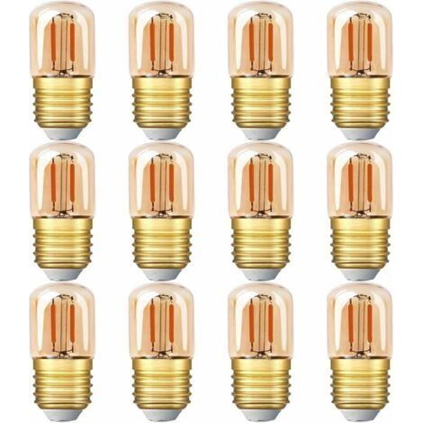 Mini ampoule LED tubulaire, 1W T28 Edison Ampoule à filament LED E27 Base à vis 2200K Ampoule jaune super chaude pour décorative non dimmable (verre ambré) 12 Pack [Classe énergétique G] (1/4)