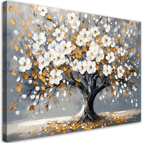 Tableau déco Arbre de vie Fleurs feuillues Or 90x60 (1/5)