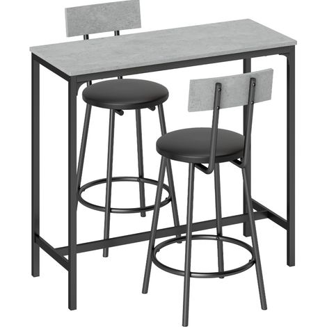 Set tavolo alto con 2 sgabelli imbottiti grigio (1/3)
