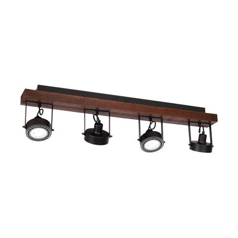 Plafonnier loft noir bois Viva Wood 4xES111 Luminex