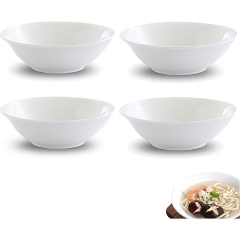Große Servierschüssel, Nudelschüsseln Porzellan Weiß, Schüssel Set Keramik für Ramen, Obst, Dessert, Suppe, Müsli, Pack of 4, 7 Zoll (17,2 cm Außendurchmesser)