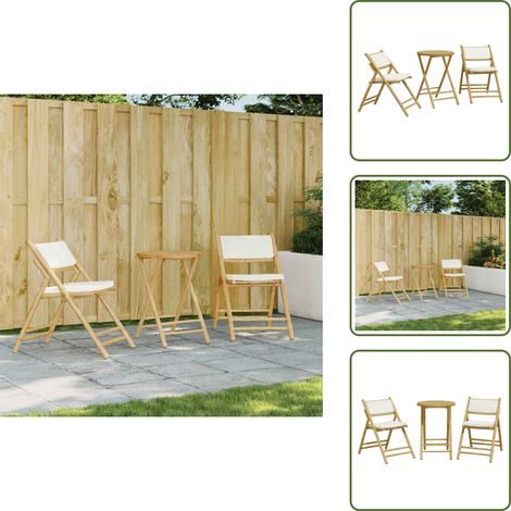 Ensemble de bistro pliante 3 pcs et coussins blanc crème bambou - Ensemble De Bistro - Mobilier De Jardin - Salon De Jardin - Chaises Pliantes - Table Basse (1/5)