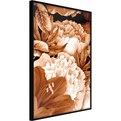 Affiche Murale Encadrée "Peonies in Sepia" 21 x 30 cm Noir