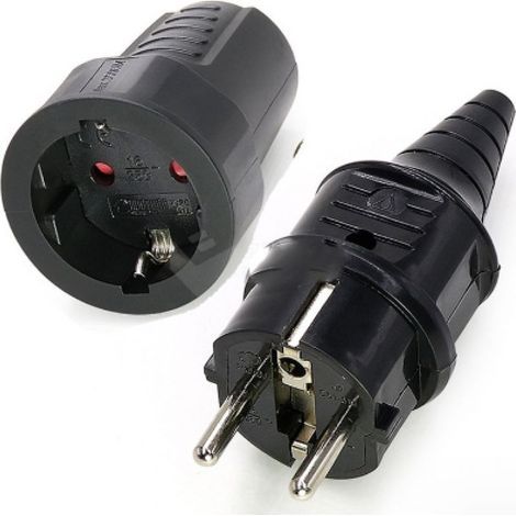2 Sets Kit Fiche Mâle + Prise Femelle 250V 16A Fiche Électrique en Caoutchouc Broche IP44 Fiche d'alimentation Étanche, Noir (1/5)