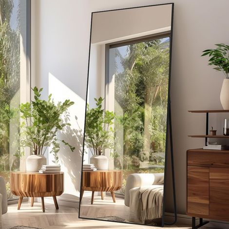 Ganzkörperspiegel 179 x 65 cm, großer Stand- und Wandspiegel, für Schlafzimmer, Wohnzimmer, Flur & Eingangsbereich, schwarz (1/4)