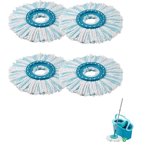 4 Pièces Têtes de Rechange Compatible avec Leifheit Clean Twist Disc Mop,Balai Serpillère Franges de Remplacement en Microfibres,Compatible avec Leifheit Serpillière Super Absorbante-Bleu et Blanc (1/5)