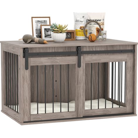 PawHut Dog Crate Furniture with Removable Cushion, for Medium Dogs - Brown L