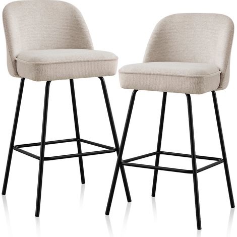 Jymtom – Lot de 4 tabourets de bar en métal – Hauteur d'assise 75cm – Siège rembourré haute densité – Dossier épaissi pour soutien du dos