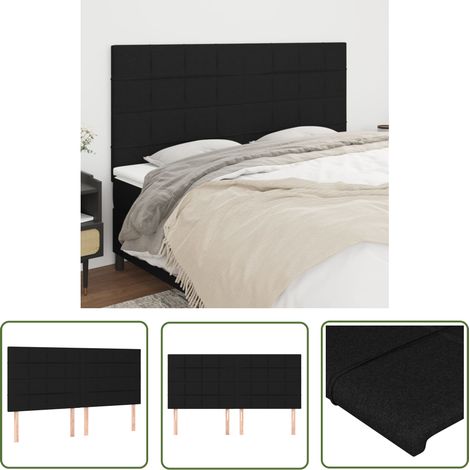 The Living Store Têtes de lit 4 pcs Noir 80x5x78/88 cm Tissu - Tête De Lit - Têtière De Lit - Meuble De Chambre - Literie - Décoration Chambre (1/5)