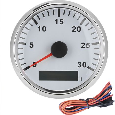 Compteur horaire marin 85mm 12V/24V IP67 Tachymètre avec affichage LCD, voyant rouge, 3000 tr/min, cadran blanc, cadre argenté (1/5)