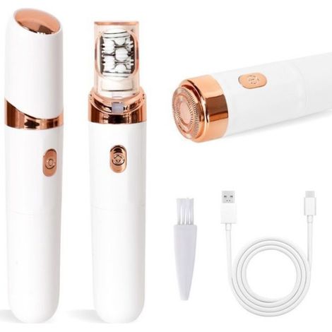 Épilateur pour Femme, 2 en 1, Épilateur Facial Rechargeable pour Femme, 2 Têtes de Rechange, Rasoir Électrique Sans Fil (1/4)
