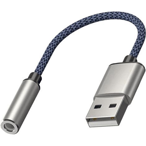 Câble audio USB vers 3,5 mm, adaptateur casque/microphone stéréo externe de type A femelle, argent-bleu. (1/4)