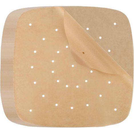 100 feuilles de papier sulfurisé perforé carré de 23 cm pour friteuse à air chaud, non blanchi, pour panier vapeur. (1/5)
