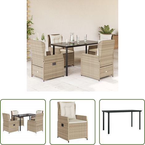 vidaXL Gartensessel - 5-tlg. Garten-Essgruppe mit Kissen Beige Poly Rattan (1/5)
