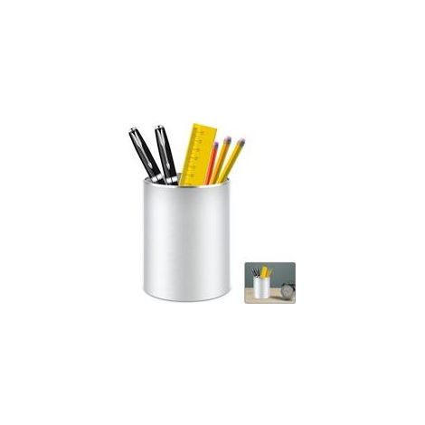 pot a crayon bureau,rangement bureau organisateur rond en métal et aluminium pour bureau, école, maison et enfants, Fond en silicone antidérapant (Argent) (1/4)