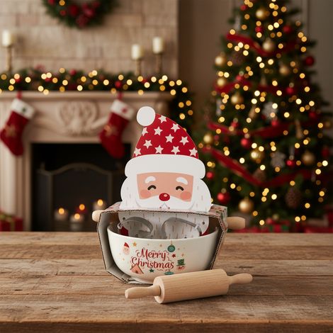 Set da pasticceria natalizio con ciotola, mattarello e stampi per biscotti -Pupazzo di neve (1/4)